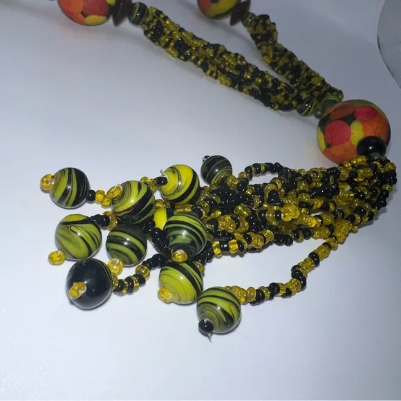 Vintage 1960s Multicolor and Multistrand Glass Beaded Necklace